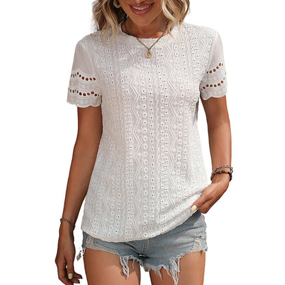 Women's Fashion Summer Solid Color Round Neck Short Sleeves T-shirt