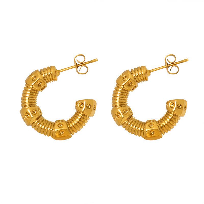 18K Gold Trendy Personalized Round Screw Design Versatile Earrings