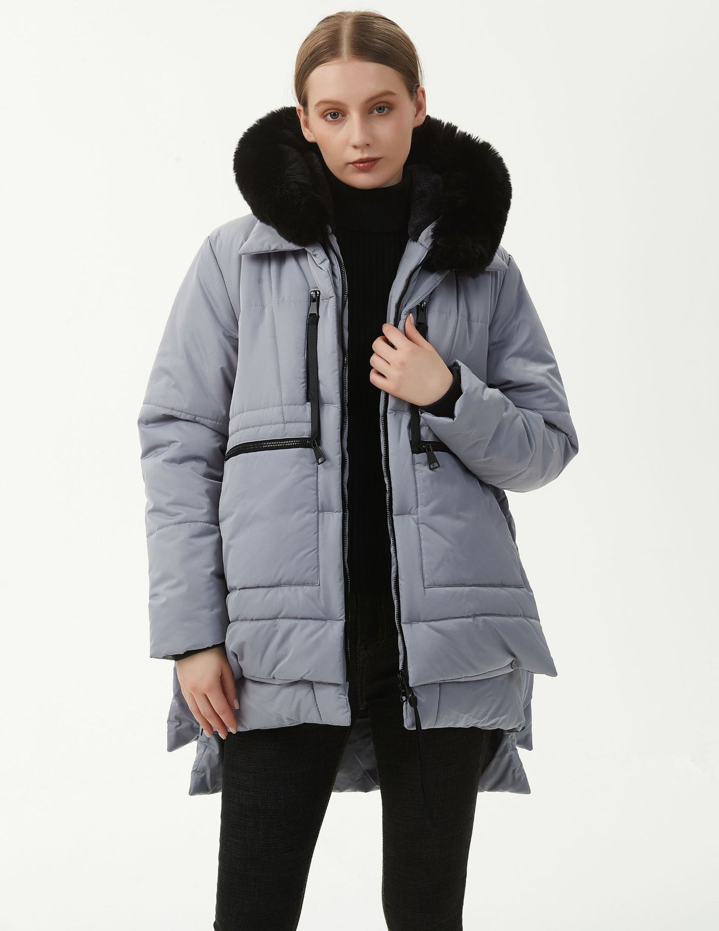 Manteau décontracté à capuche mi-long en coton rembourré pour femme