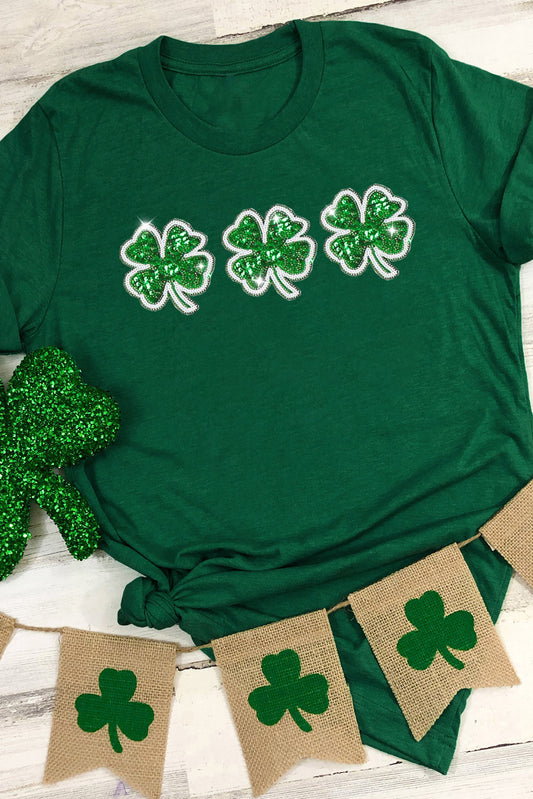 T-shirt graphique à paillettes et patch trèfle vert St Patrick