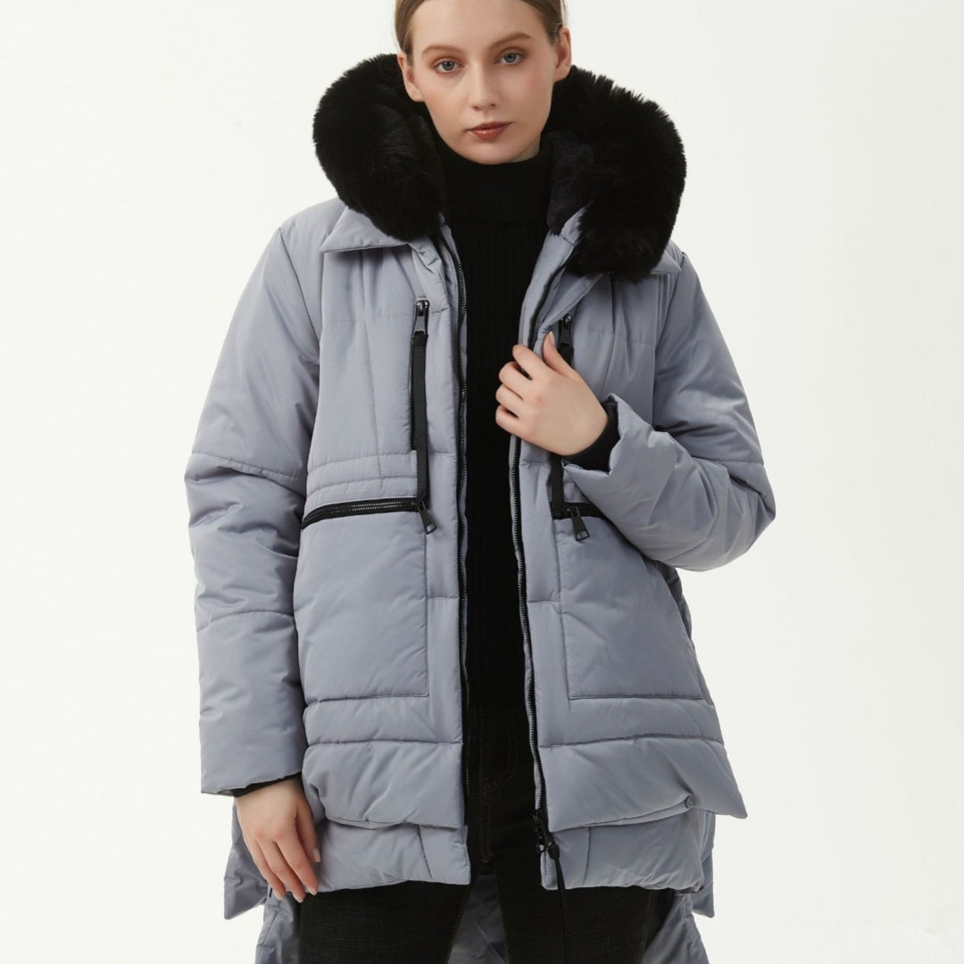 Manteau décontracté à capuche mi-long en coton rembourré pour femme