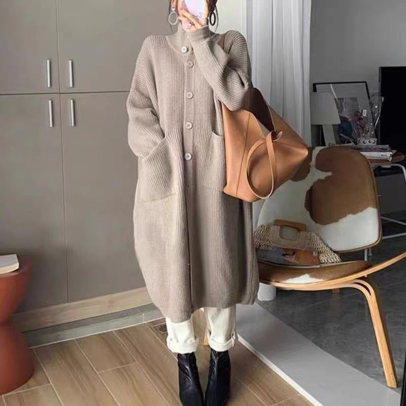 Turtleneck Sweater Women's Single-breasted Solid Color Long Sleeve Coat