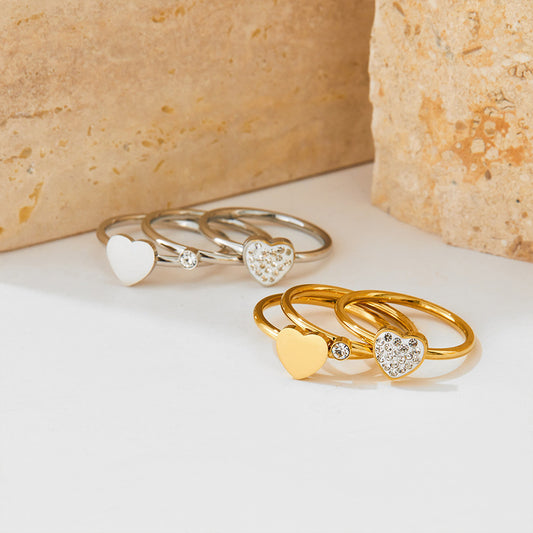 Exquisites und modisches Love-Diamant-/Zirkonia-Ring-Set aus 18-karätigem Gold