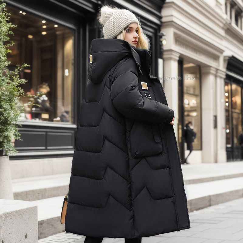 Veste en coton avec chapeau détachable, style mi-long pour femmes