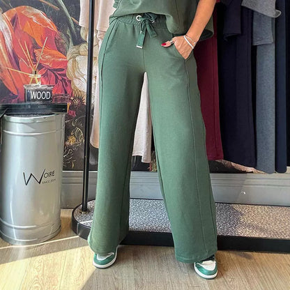 Ensemble 2 pièces décontracté avec pantalon large à taille ample et ruban décoratif