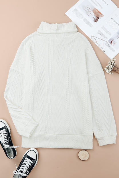 White Cowl Neck Textured Sweatshirt