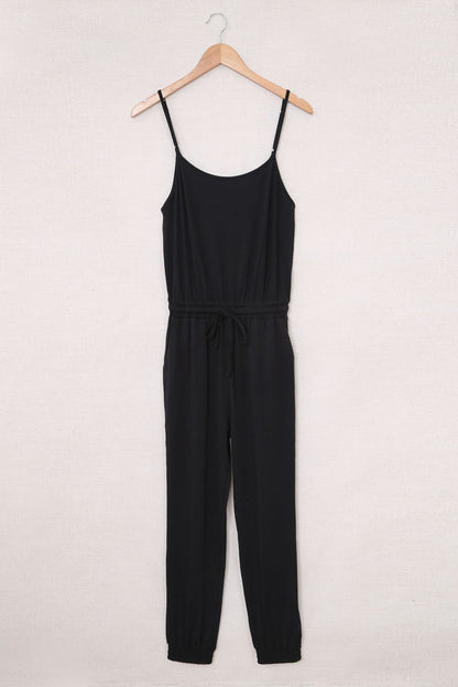 Blue Drawstring Waist Spaghetti Straps Jumpsuit