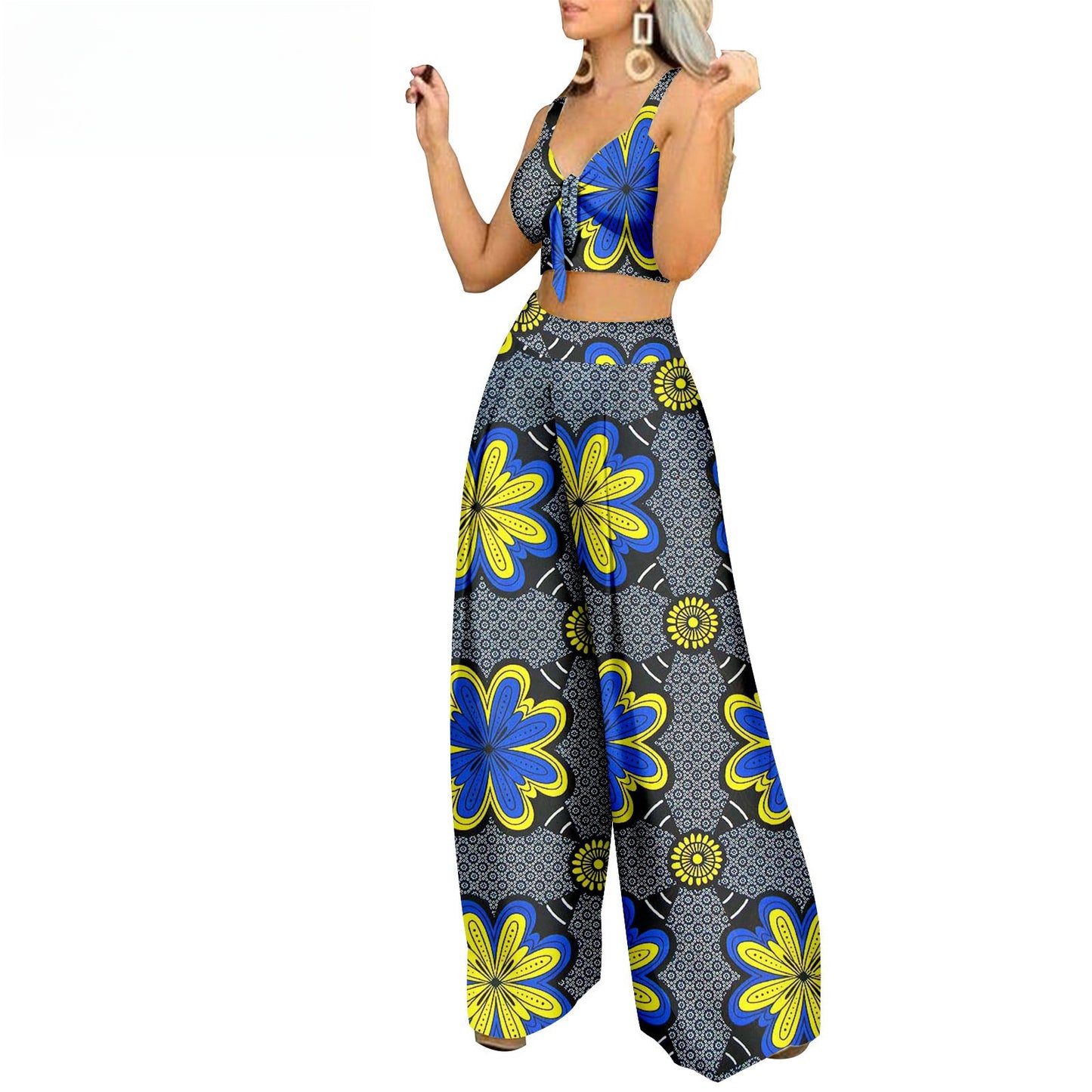 African Ethnic Print Batik Cotton Plus Size Fashion Casual Two-piece Suit