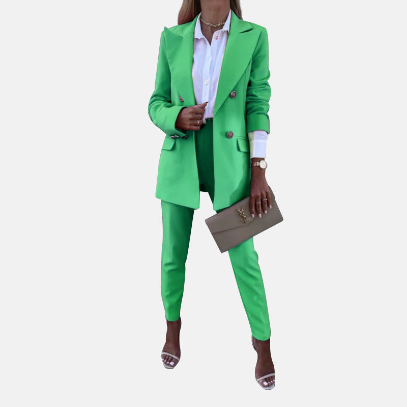 Women's Solid Color Fashion Casual Jacket Trousers Suit