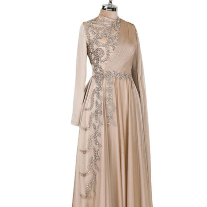 Robe de soirée musulmane champagne, fête formelle