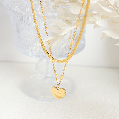 18K gold fashion retro love heart "LOVE YOU" with blade chain design versatile pendant necklace