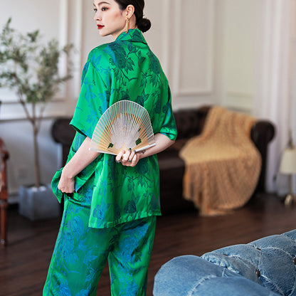 Women's Fashion Lapis Jade Acetate Pajamas Home Wear