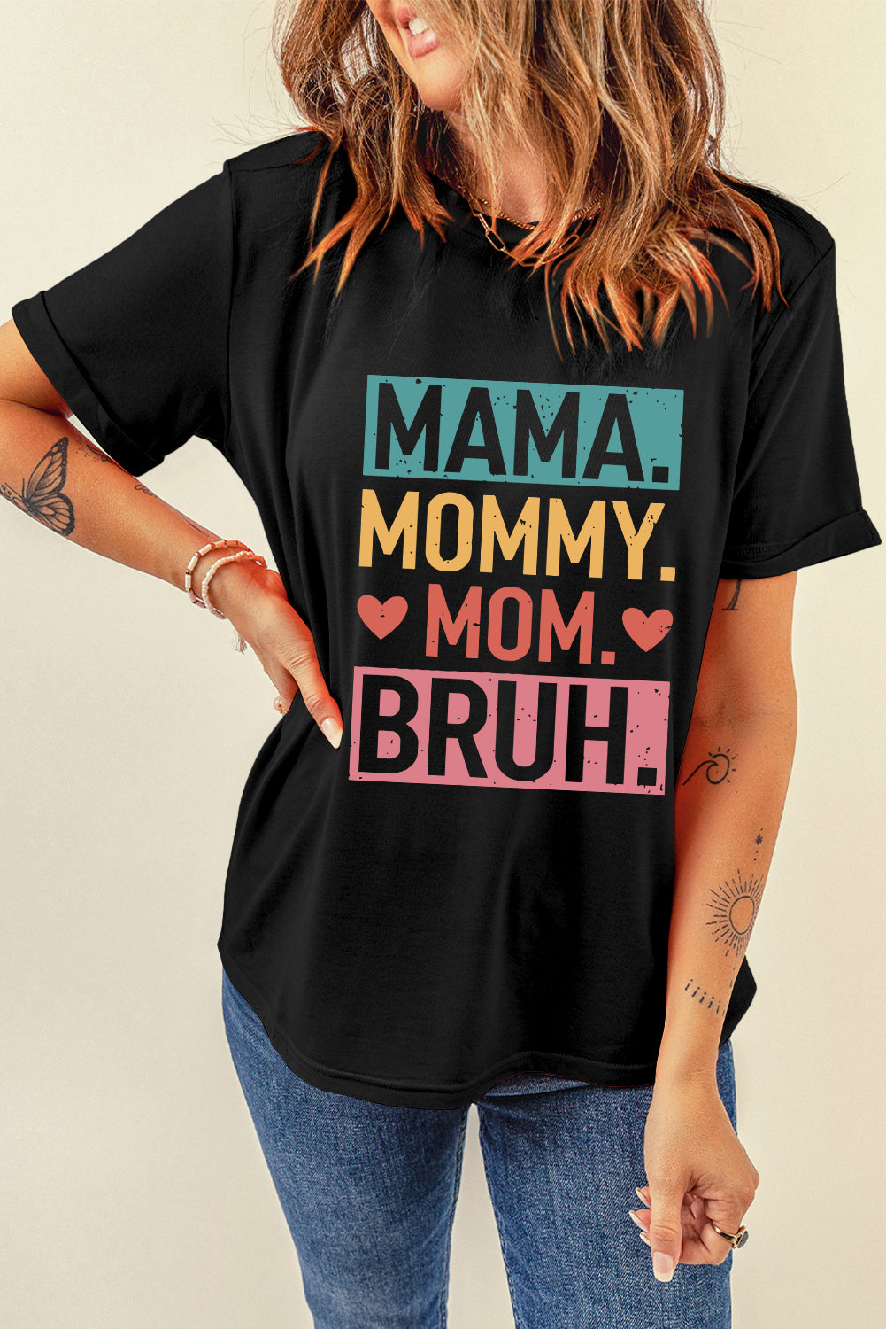 T-shirt noir avec lettre MAMA MOMMY MOM BRUH