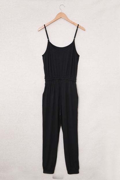 Blue Drawstring Waist Spaghetti Straps Jumpsuit