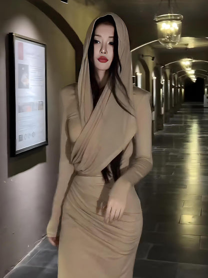 Hooded Long Sleeve Top Mid-length Skirt Suit