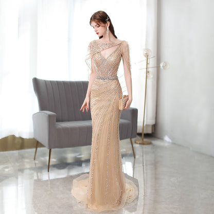 Women's Golden Fishtail Evening Dress