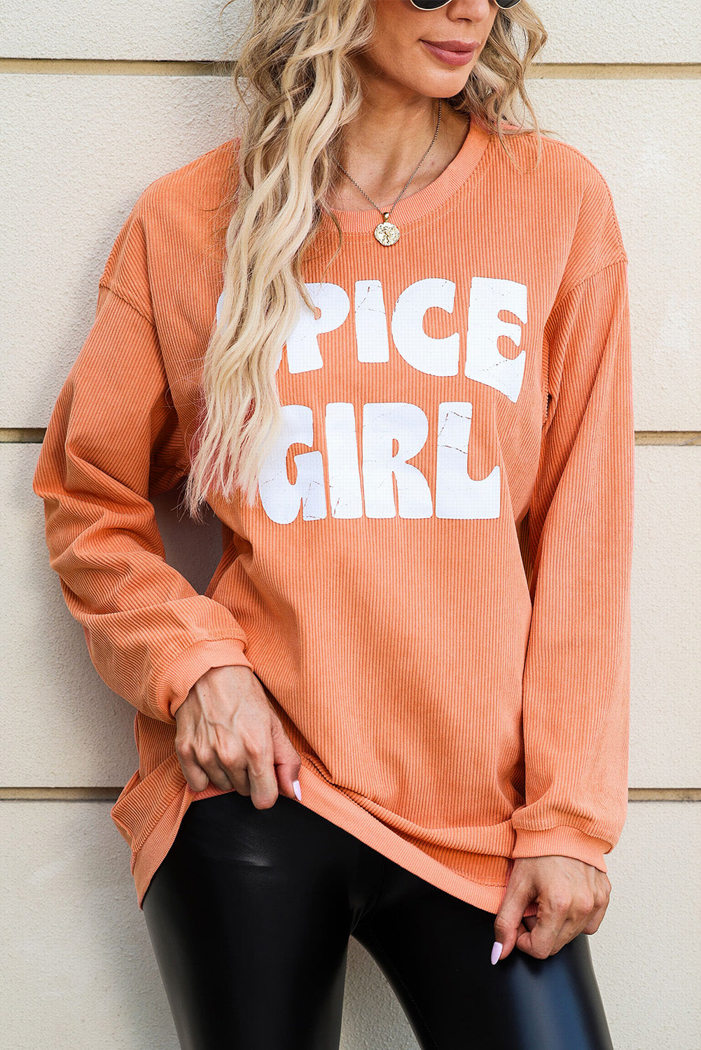 Orangefarbenes, schnurgebundenes SPICY GIRL Grafik-Sweatshirt