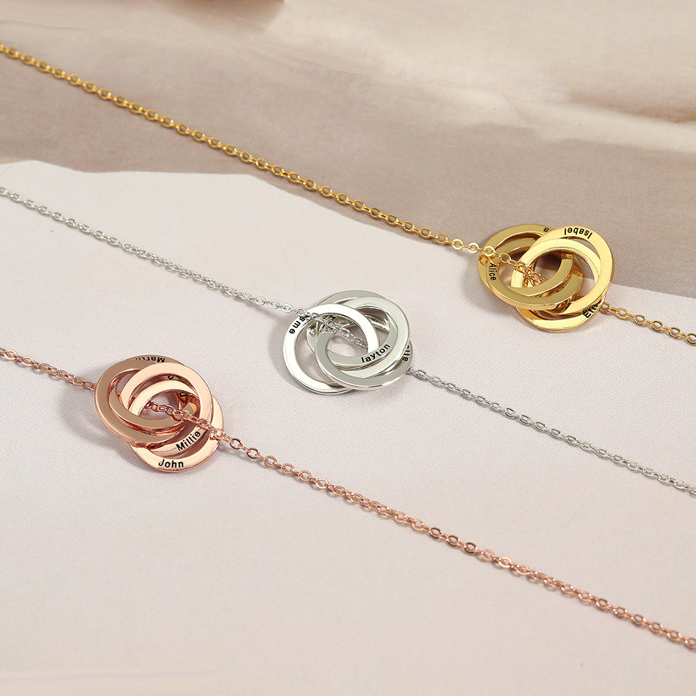 Trendy Fashion Three Circle Interlocking Customizable Name Design Light Luxury Style Necklace