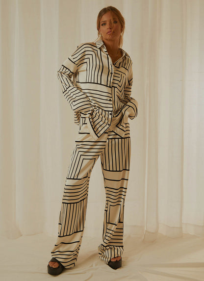 Casual Striped Printed Loose All-matching Trousers Suit