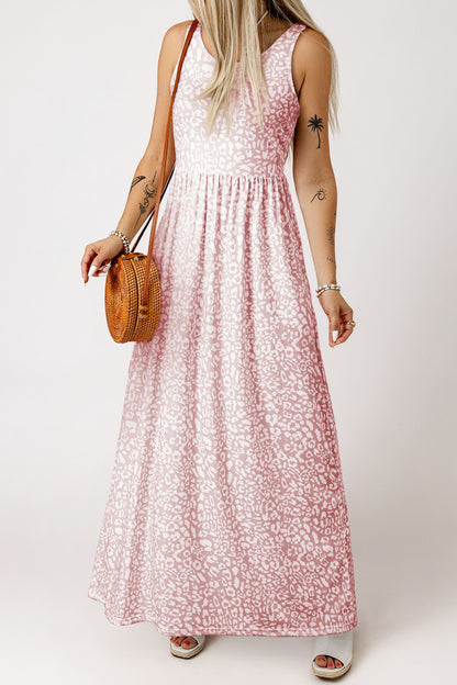 Robe débardeur longue à poches léopard rose