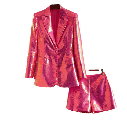 Rose Pink Fashion Personalized Suit Coat Shorts Two-piece Set