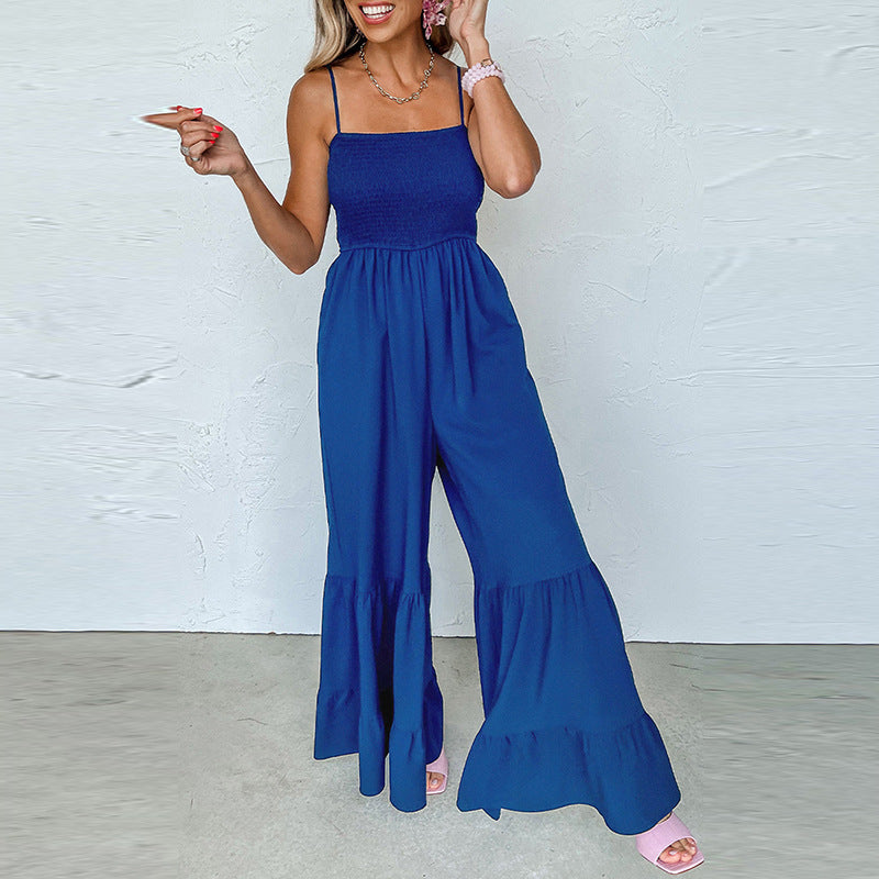 Einfarbiger Jumpsuit mit hoher Taille und Trägern in taillierter Taille für Damen