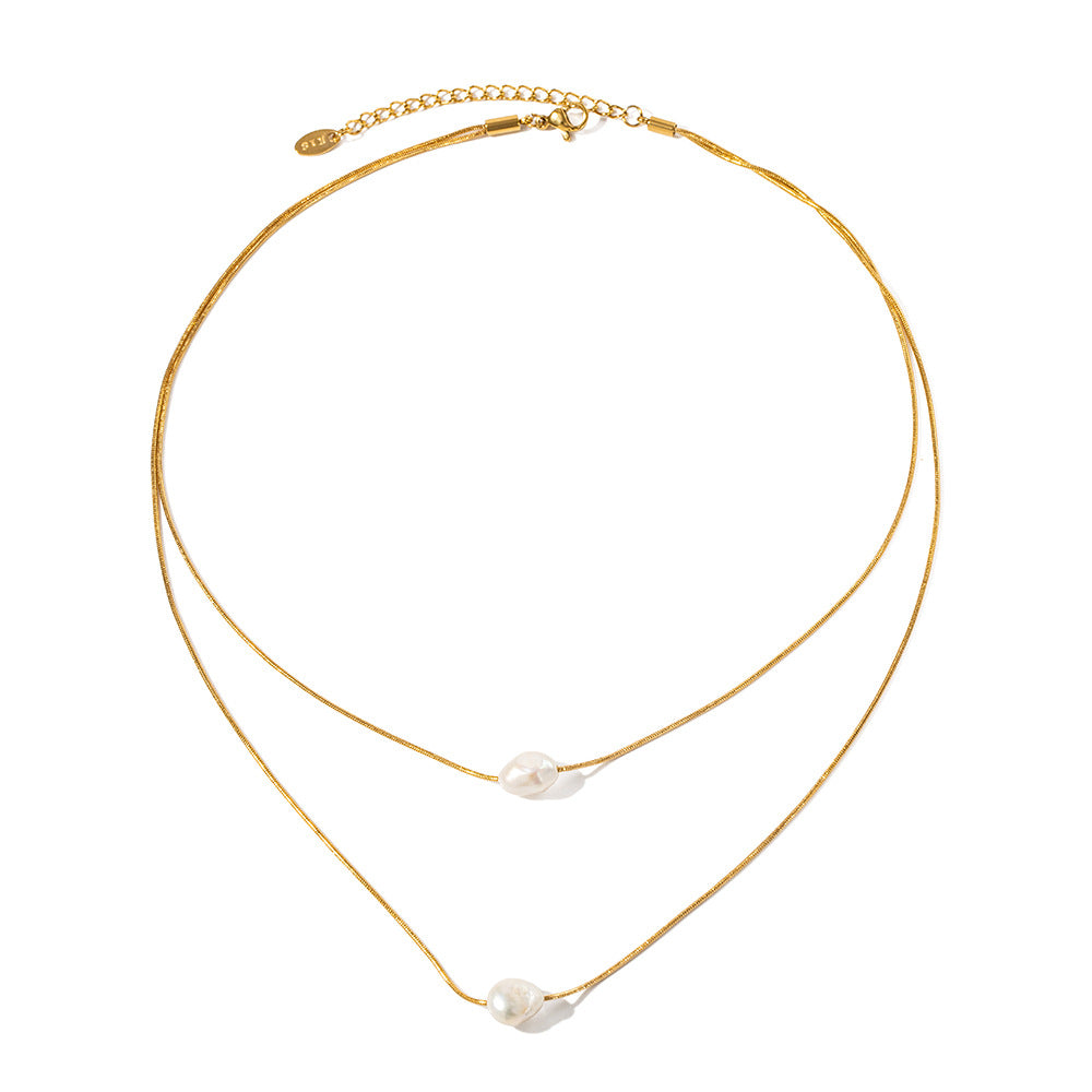 18K Gold Exquisite Simple Matching Pearl Design Versatile Necklace