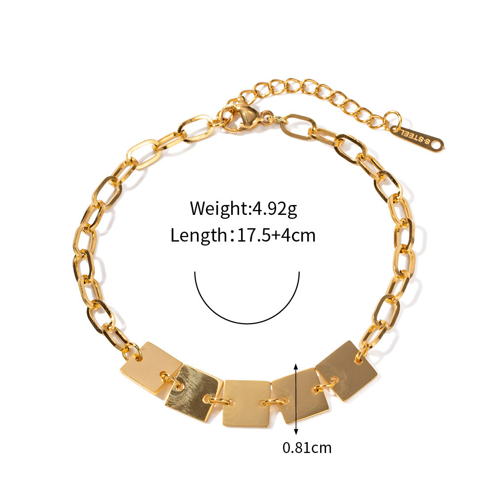 18k Gold Exquisite Simple Chain with Square Design Versatile Bracelet