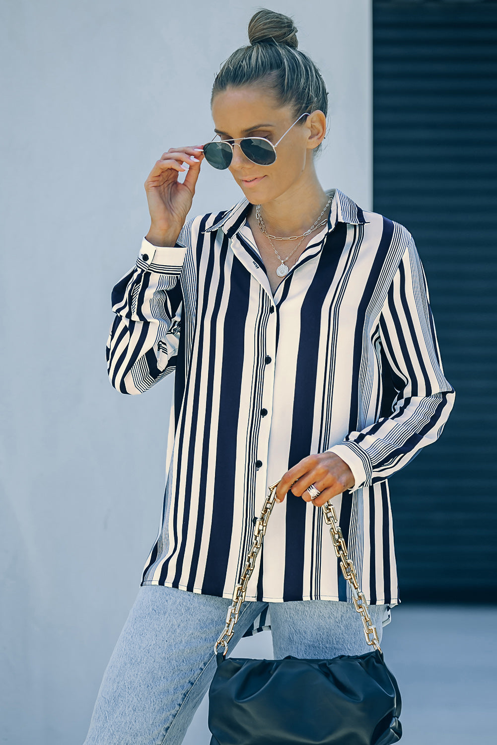 Black Brown Striped Modern Women Shirt