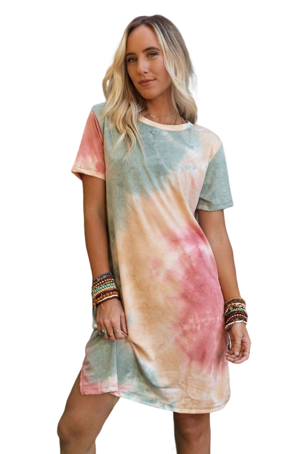 Wholesale Multicolor Tie Dye Short Sleeve T Shirt Dress