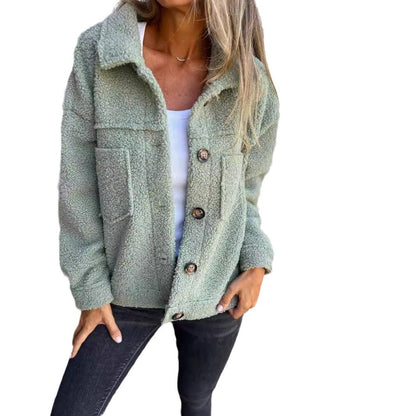 Manteau en laine d'agneau à revers simple boutonnage pour femme