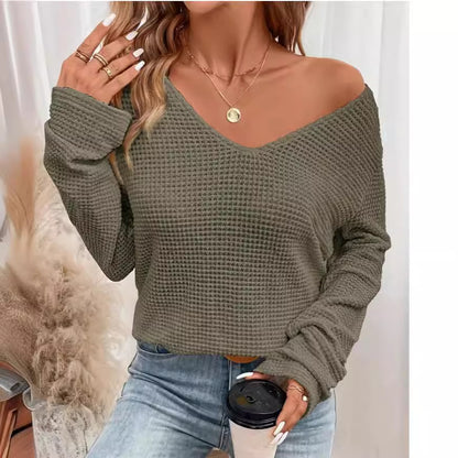 Women's V-neck Solid Color Fashion Knitted Blouse