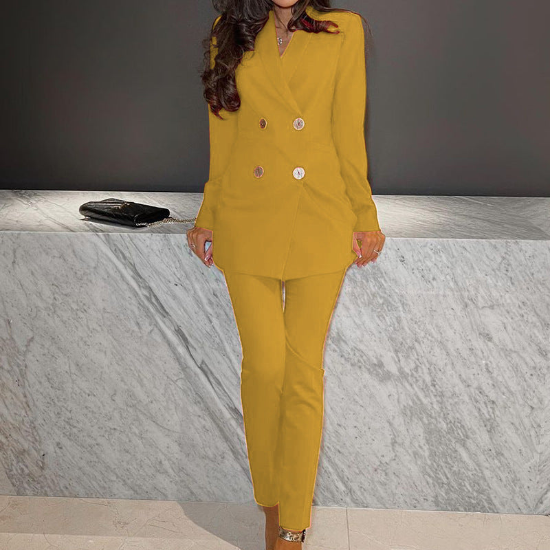 Women's Solid Color Casual Suit Wide-leg Pants Two-piece Suit