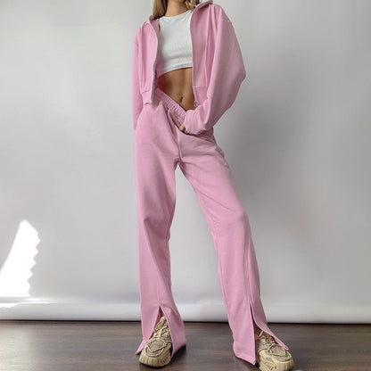 Costume sweat-shirt droit et pantalon de survêtement taille haute élastique pour femmes