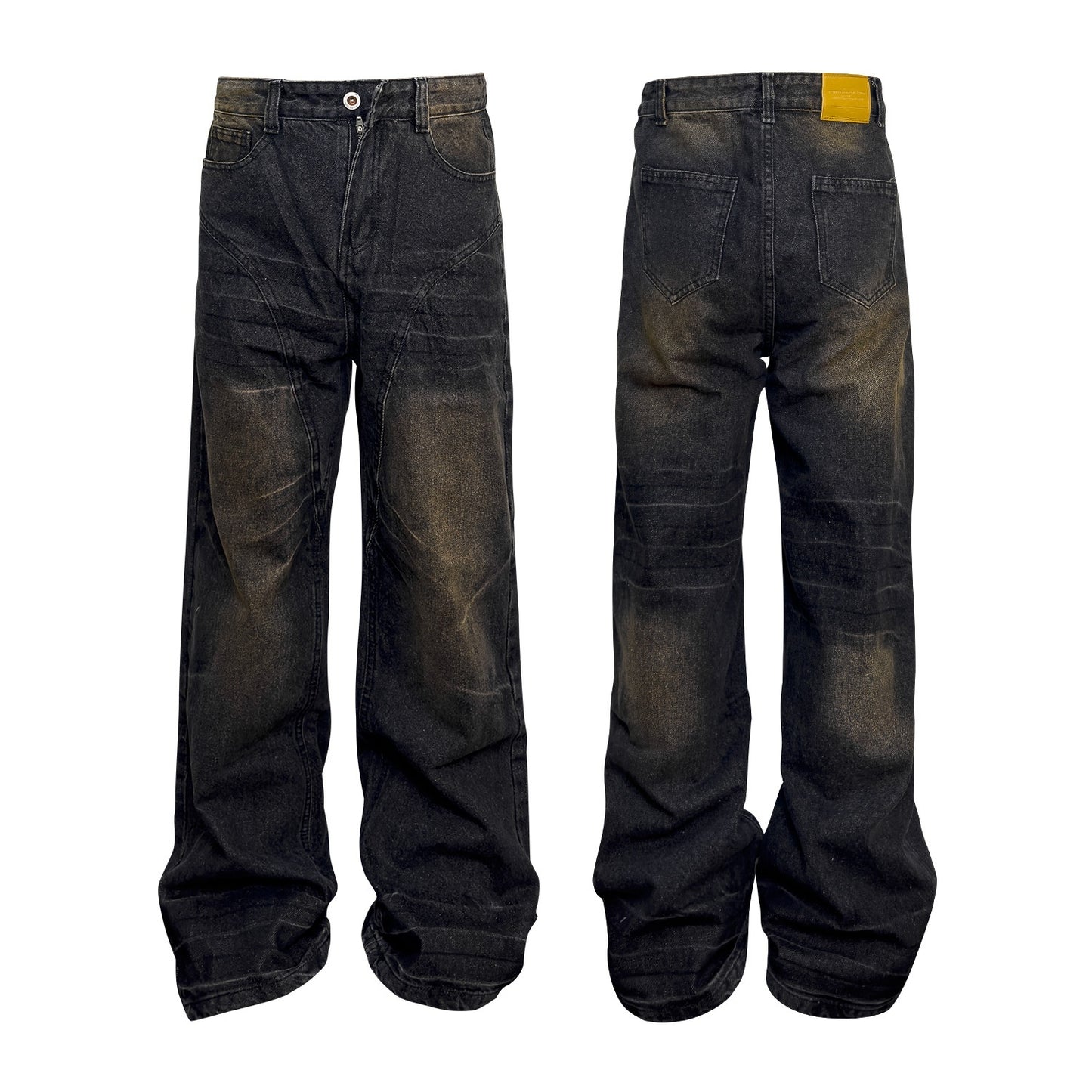 Verwaschene, gerade Jeans mit dekonstruierter Struktur im Dirty Mud-Stil