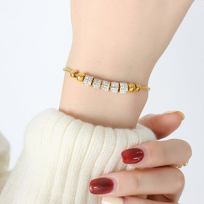 18K gold fashionable hip-hop style cylindrical diamond-studded design light luxury style bracelet