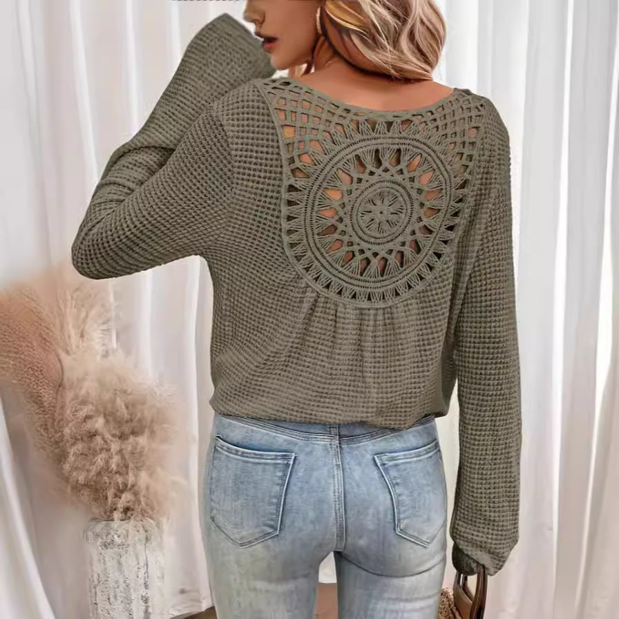 Women's V-neck Solid Color Fashion Knitted Blouse