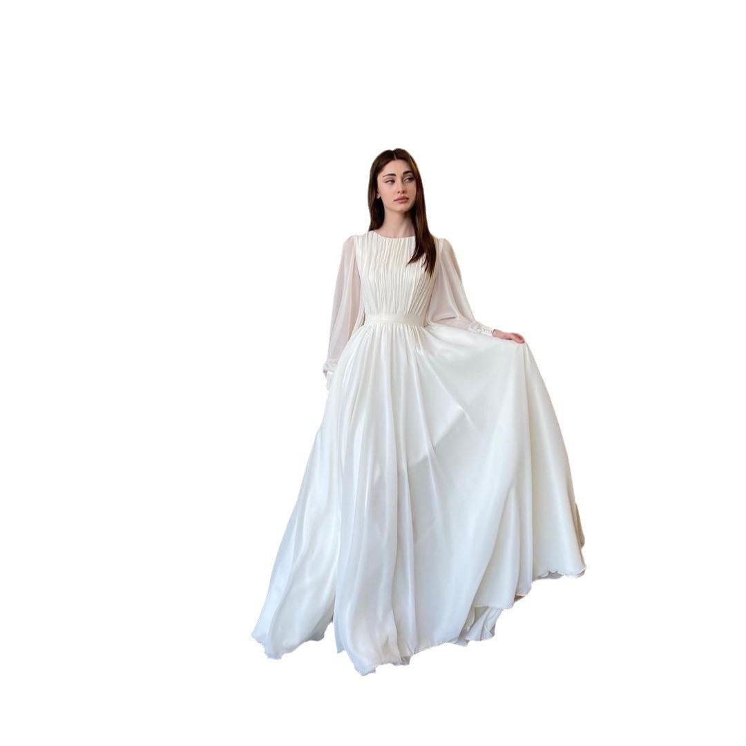 Women's Fashion Lantern Pearlescent Yarn White Dress