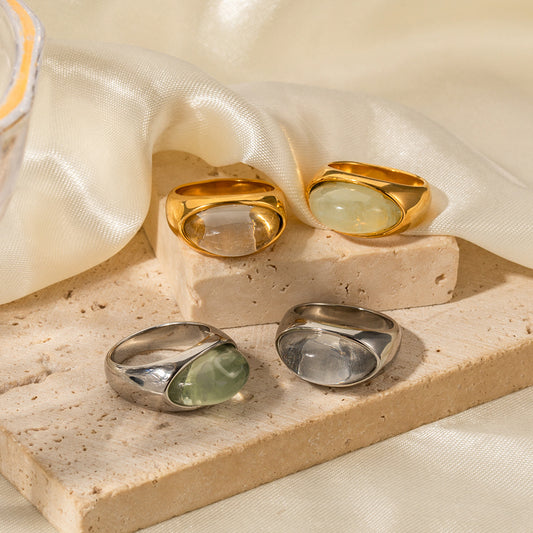 18k gold classic fashion inlaid gemstone design simple style ring