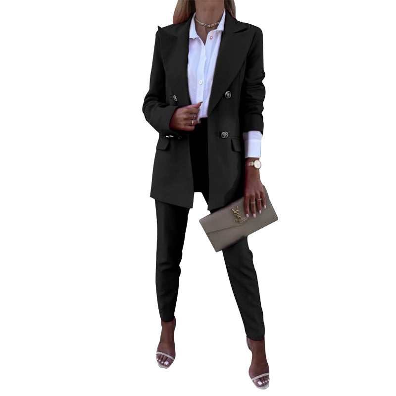 Women's Solid Color Fashion Casual Jacket Trousers Suit