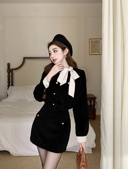 Classic Style French Style Bow Velvet Suit