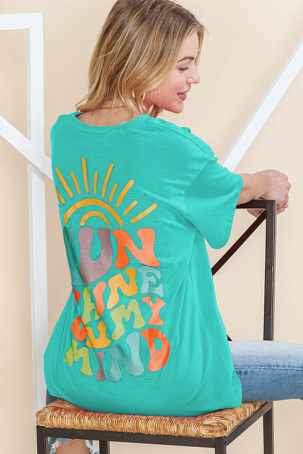 Mintgrünes SUNSHINE ON MY MIND T-Shirt mit Buchstaben-Print