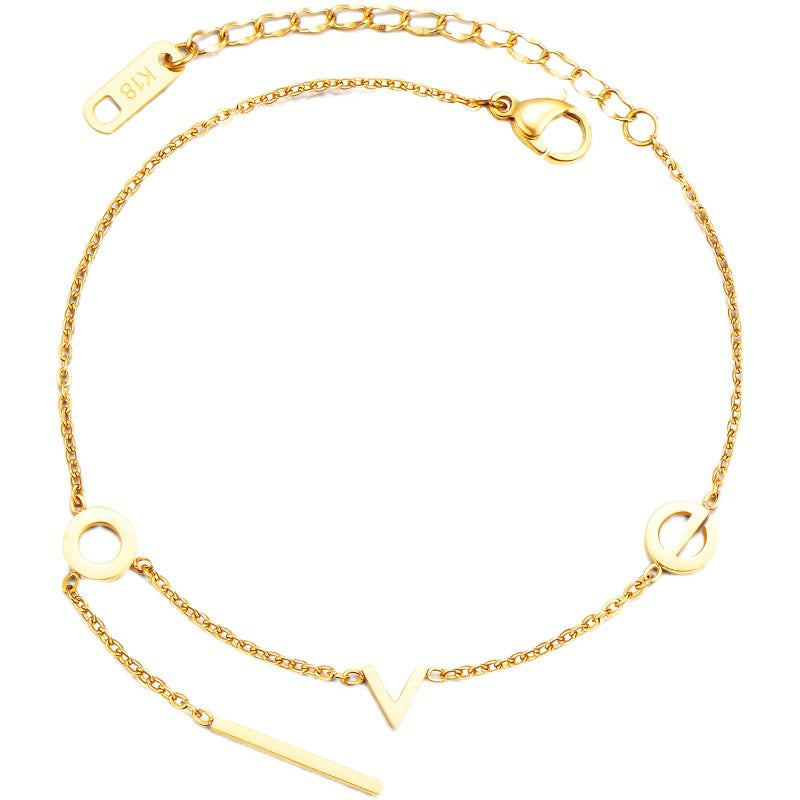 18k gold fashion simple love font design versatile anklet