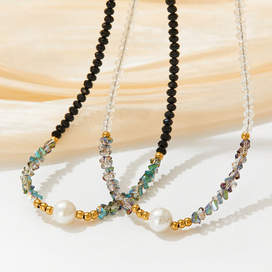Collier polyvalent en or 18 carats, classique, à la mode, avec perles assorties, Design perlé