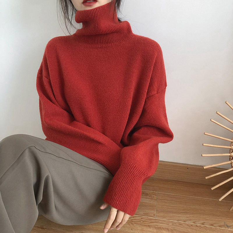 Turtleneck Pullover Lazy Style Padded Sweater