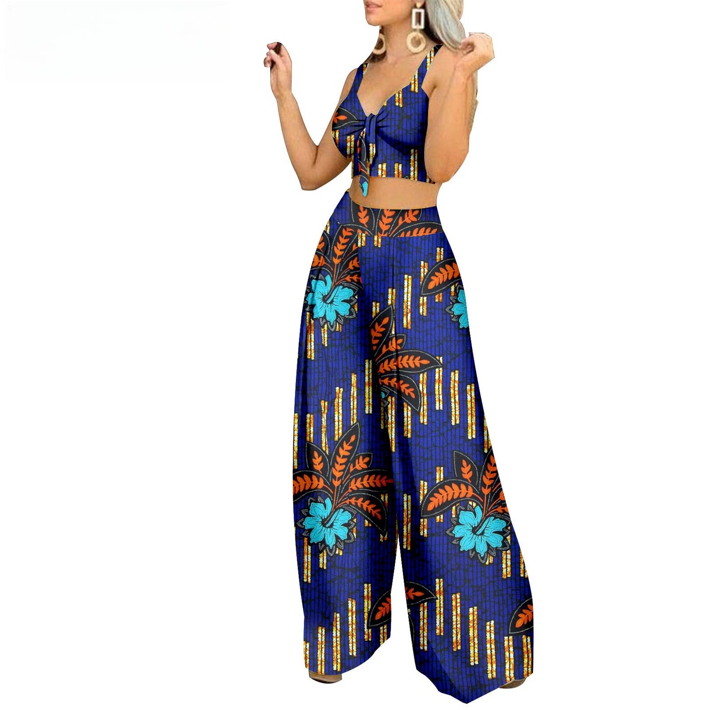 African Ethnic Print Batik Cotton Plus Size Fashion Casual Two-piece Suit