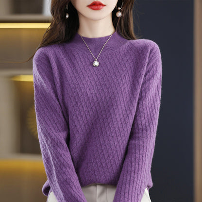 100 Pure Wool Women's Half Turtleneck Knitted Bottoming Shirt Sweater