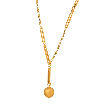 18K Gold Trendy Personality Ball Design Light Luxury Style Pendant Necklace