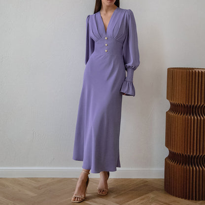 Robe française à col en v pour femmes, taille haute, Slim, tempérament