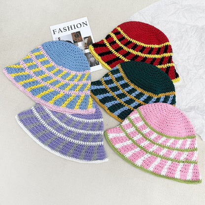 Handmade Wool Woven Colorful Stripes Bucket Hat